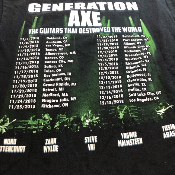 Generation Axe 2018 Tour Black T-Shirt Vai Wylde Malmsteen Bettencourt Abasi S - Picture 13 of 14